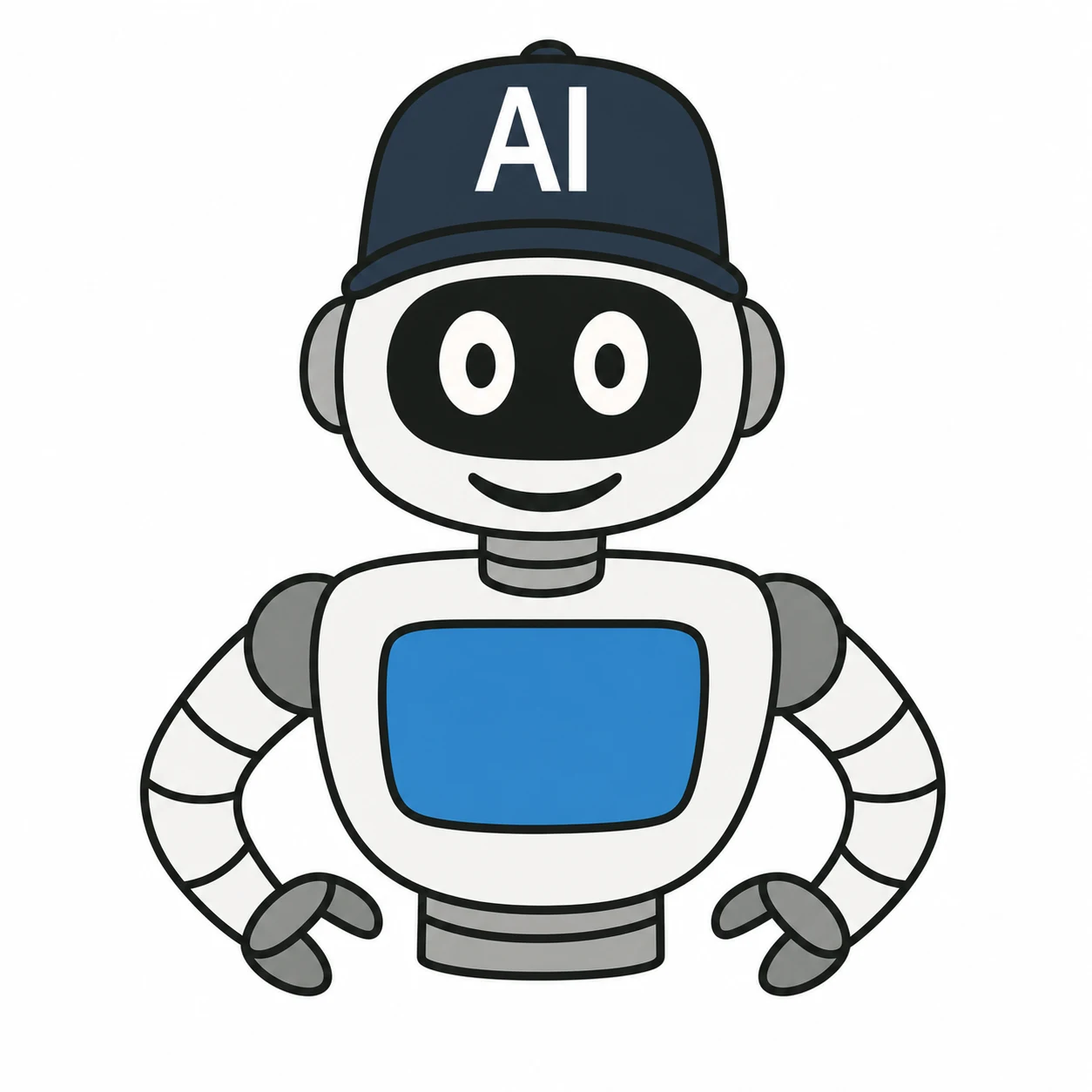 Friendly AI robot wearing an AI cap